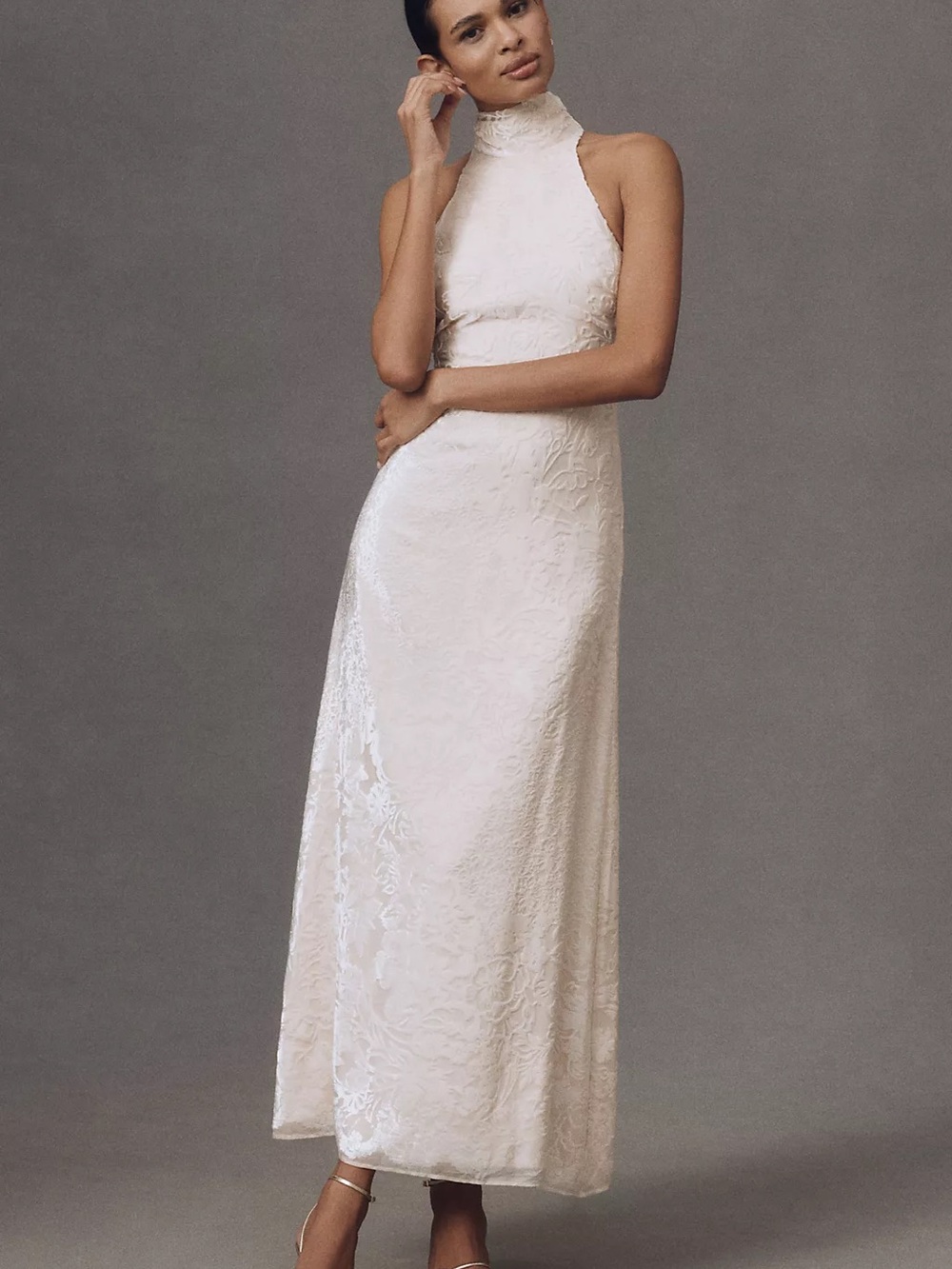 BHLDN High-Neck Velvet Scallop-Hem Maxi Dress